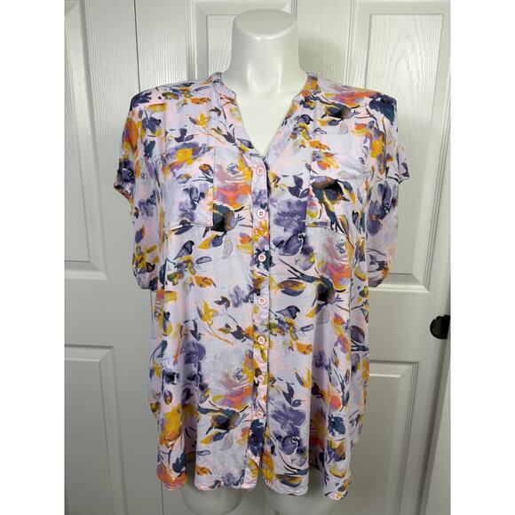 Torrid Women's Dolman Blouse 2X Floral Print Stretch Rayon Short Sleeve Pockets - Picture 3 of 10